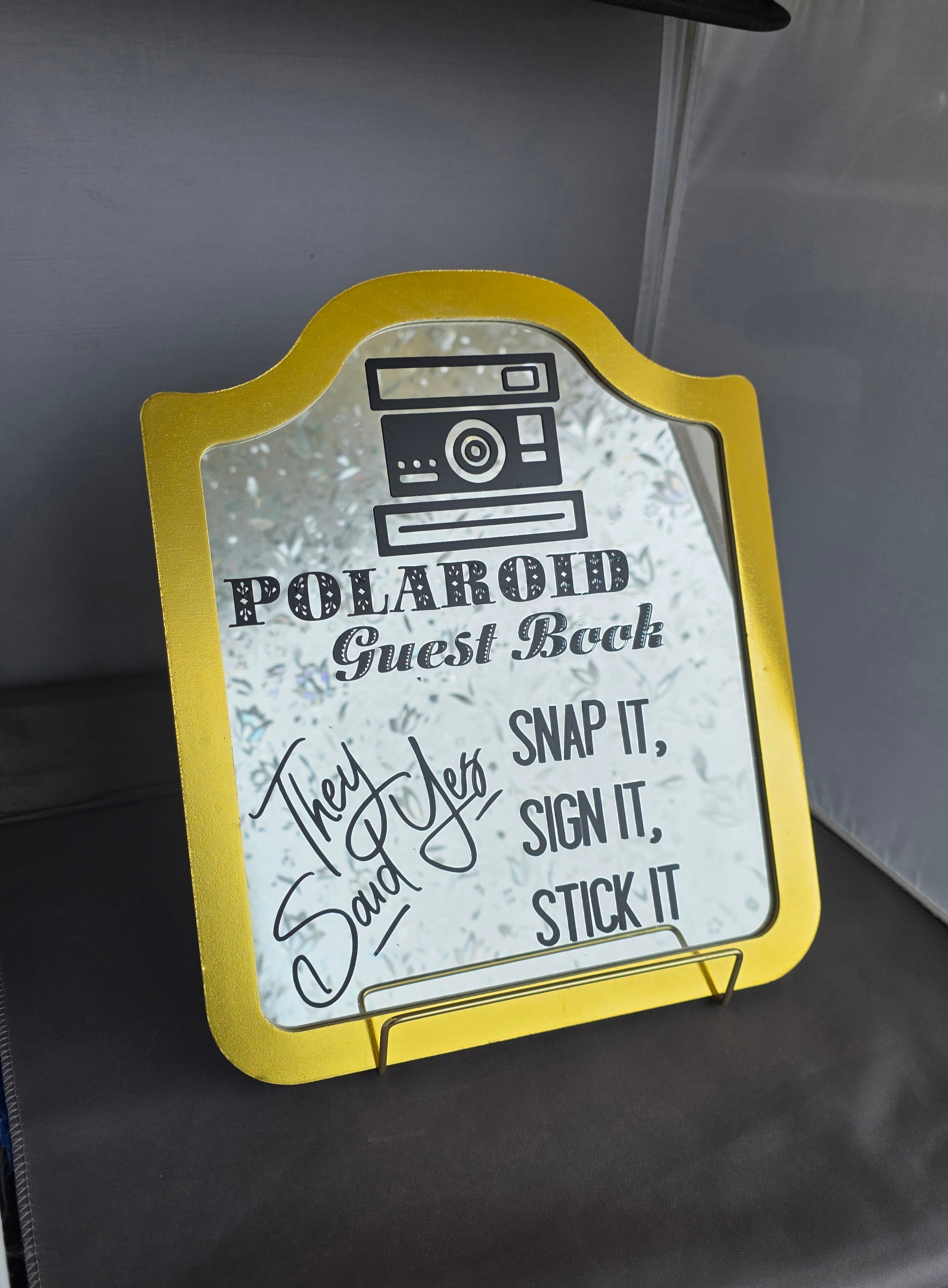 Gold  Polaroid Guest Book Sign w stand
