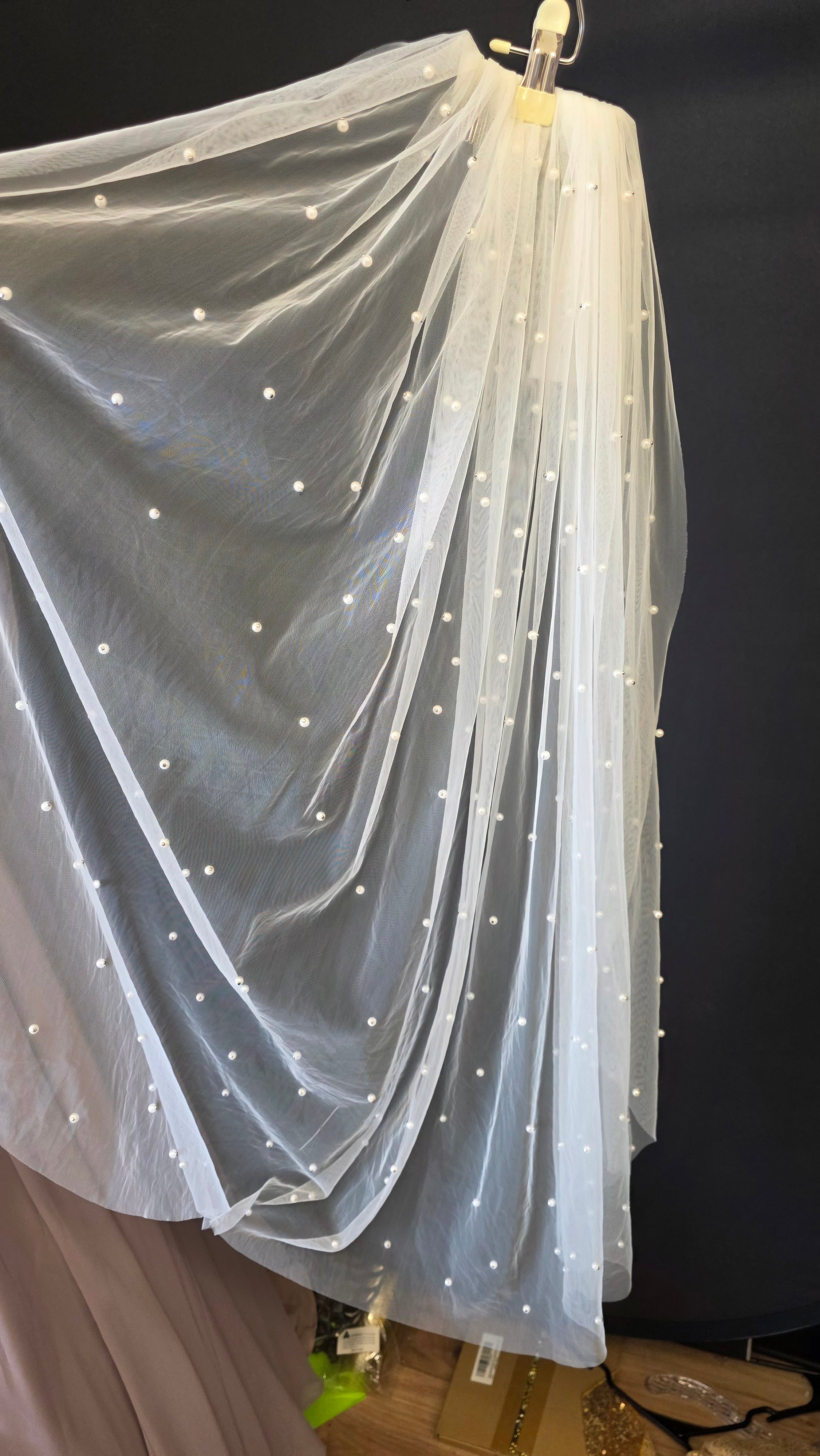 Ivory / Fingertip Veil w/ Pearls, Fingertip