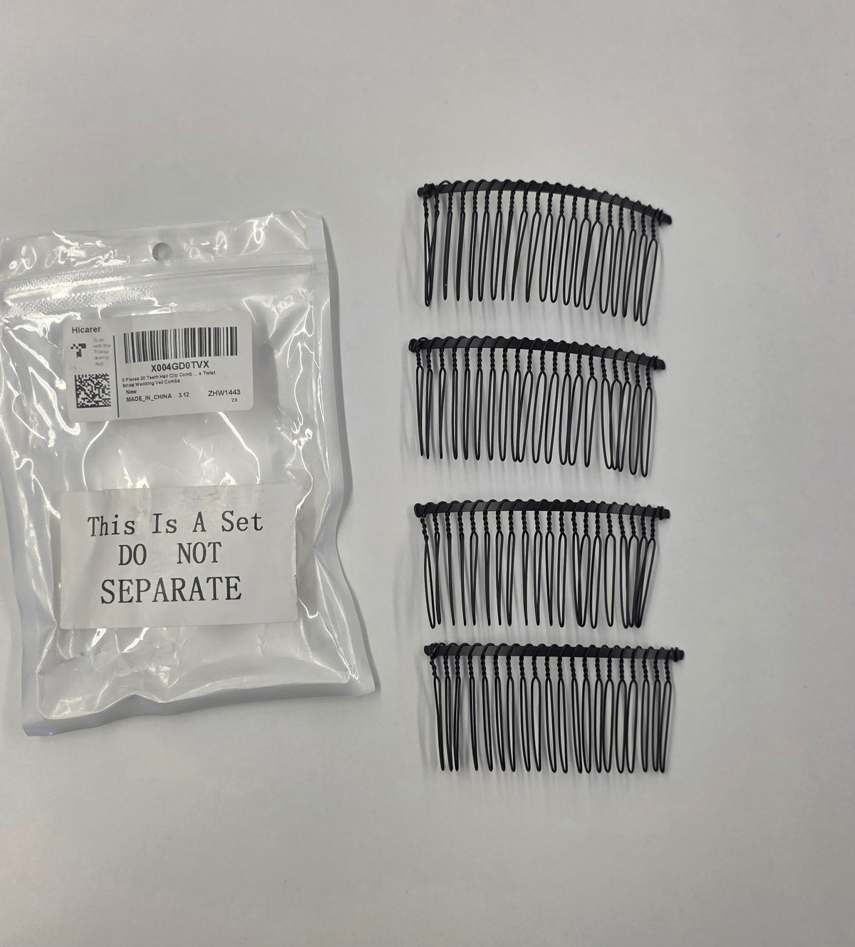 Black / 4 Piece Veil Combs