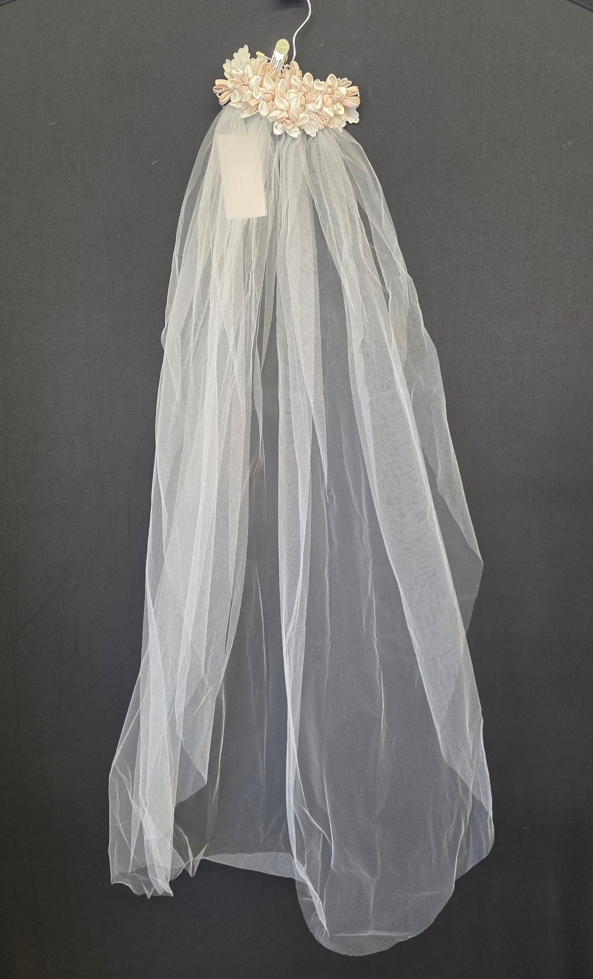 Ivory  Floral Pearl Veil, Fingertip