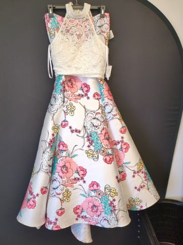 Ivory/Pink Floral B Darlin Prom Dress, 7/8