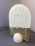 Gold White His Take a Favor Sign