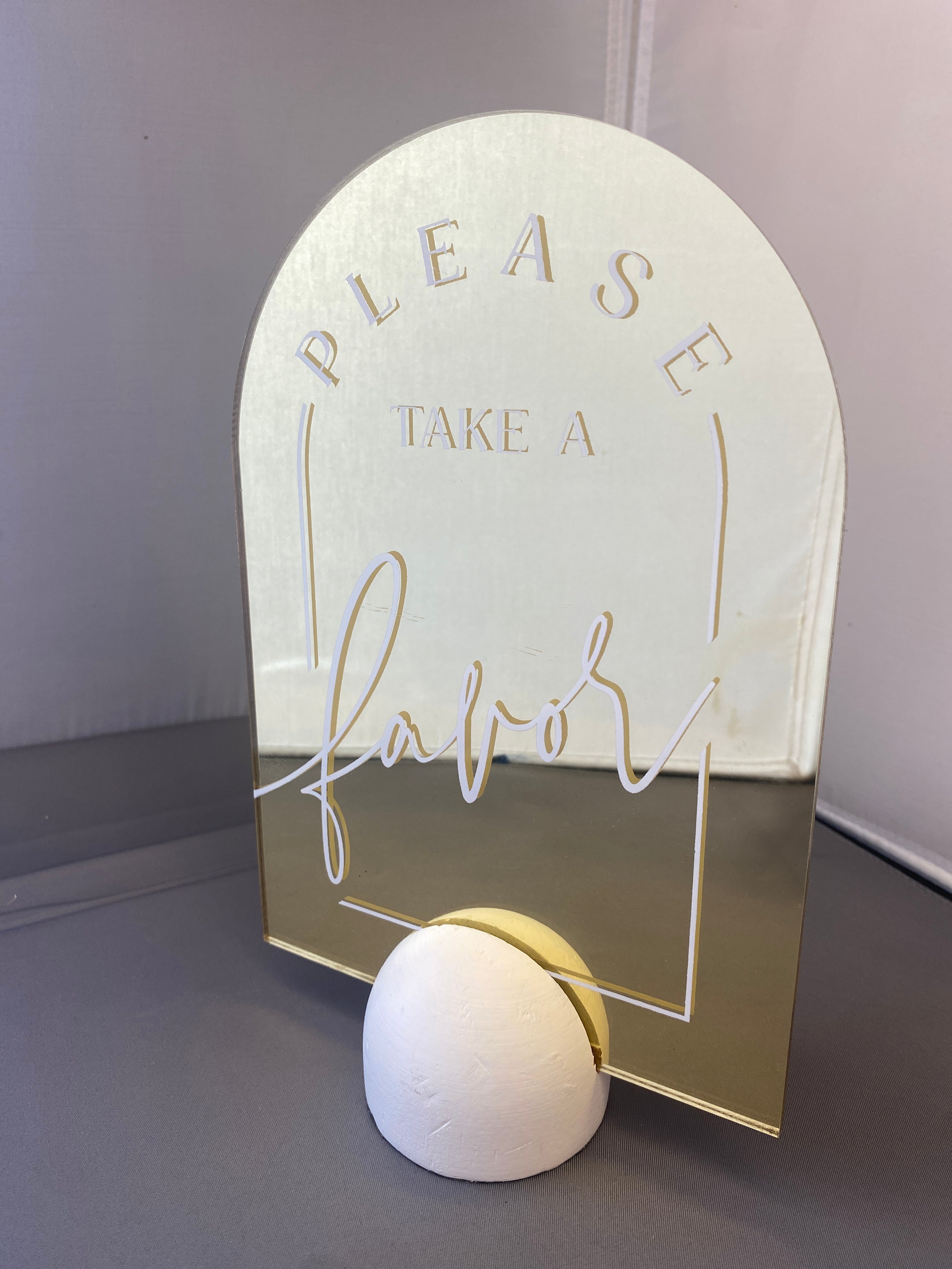 Gold White His Take a Favor Sign