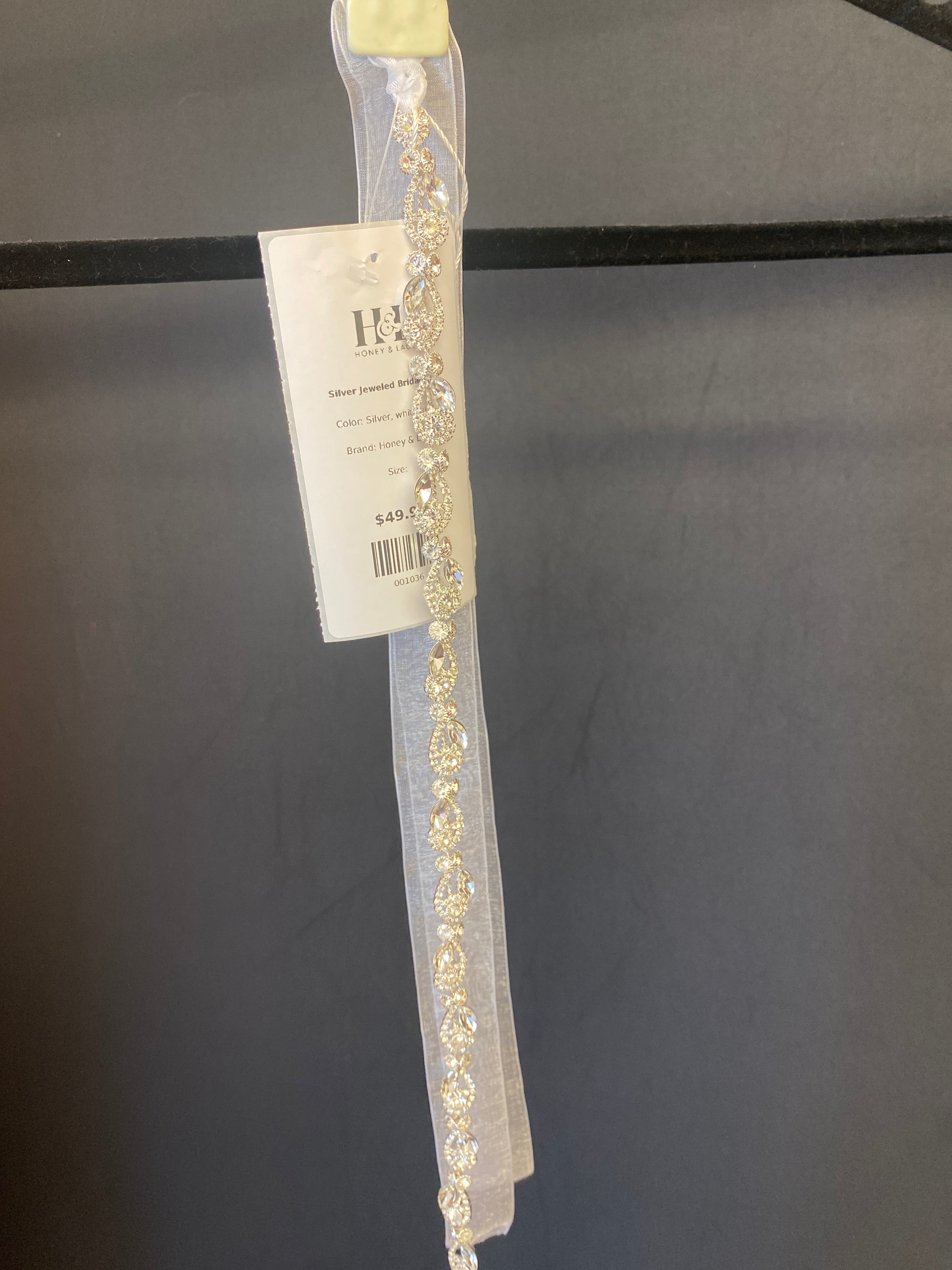 Silver, white tulle Honey & Lace Silver Jeweled Bridal Belt
