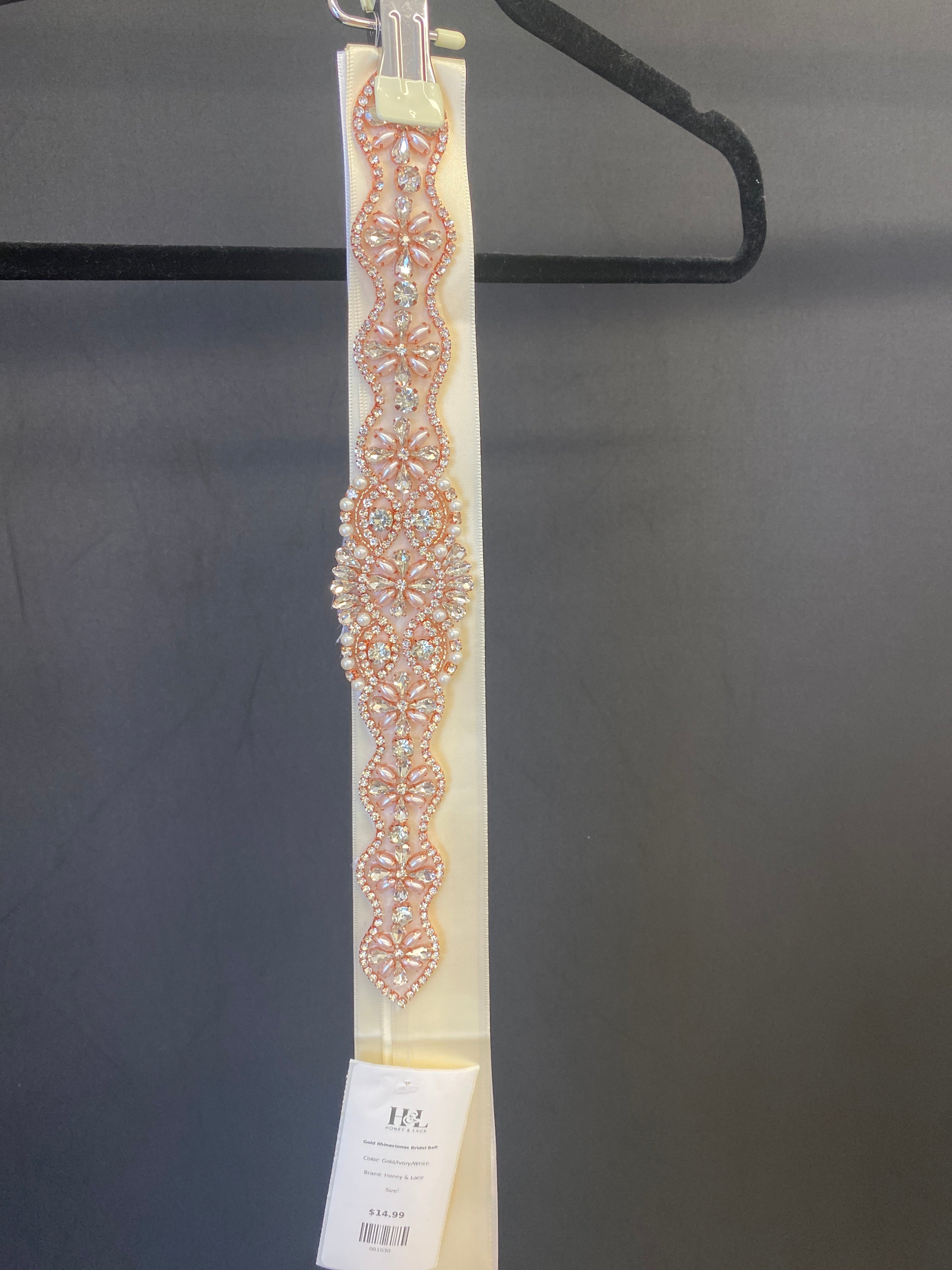 Gold/Ivory/White Honey & Lace Gold Rhinestones Bridal Belt